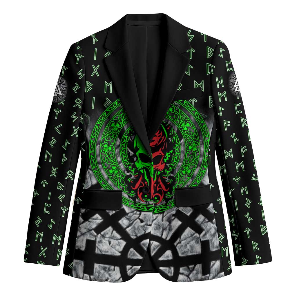 Flaming Skull Blazer with Green Runes and Norse Symbols Viking Warrior Tribute - Wonder Print Shop