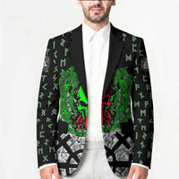 Flaming Skull Blazer with Green Runes and Norse Symbols Viking Warrior Tribute - Wonder Print Shop