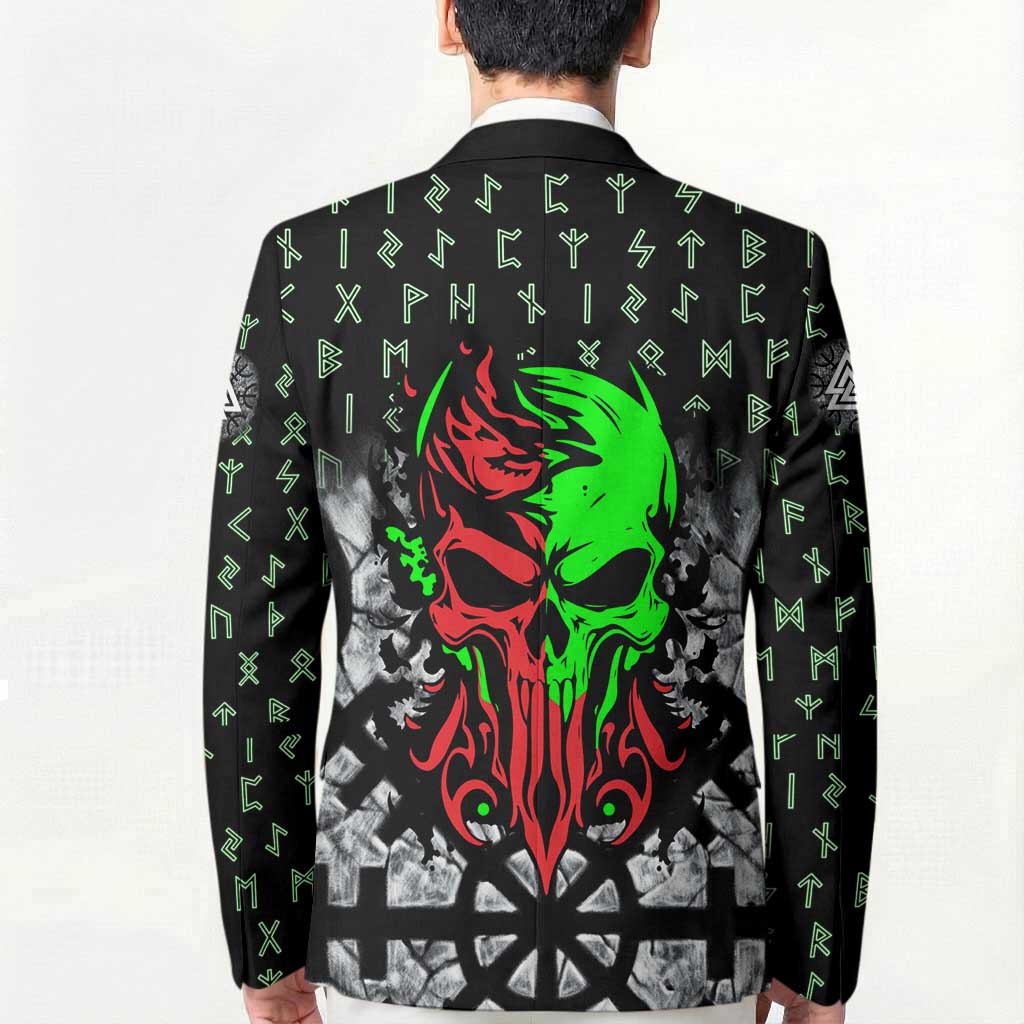 Flaming Skull Blazer with Green Runes and Norse Symbols Viking Warrior Tribute - Wonder Print Shop