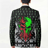 Flaming Skull Blazer with Green Runes and Norse Symbols Viking Warrior Tribute - Wonder Print Shop