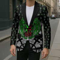 Flaming Skull Blazer with Green Runes and Norse Symbols Viking Warrior Tribute - Wonder Print Shop