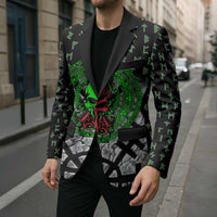 Flaming Skull Blazer with Green Runes and Norse Symbols Viking Warrior Tribute - Wonder Print Shop