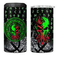 Flaming Skull 4 in 1 Can Cooler Tumbler with Green Runes and Norse Symbols Viking Warrior Tribute - Wonder Print Shop