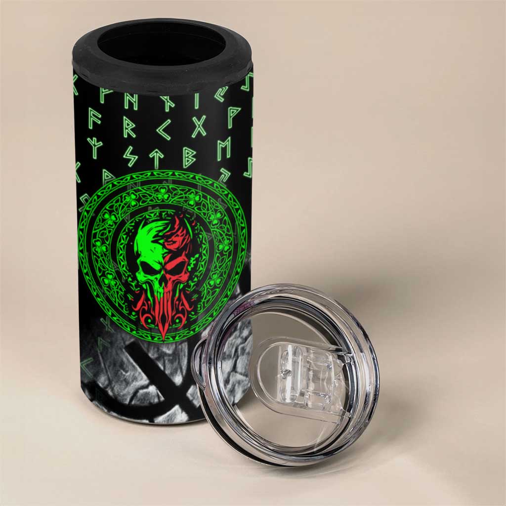 Flaming Skull 4 in 1 Can Cooler Tumbler with Green Runes and Norse Symbols Viking Warrior Tribute - Wonder Print Shop