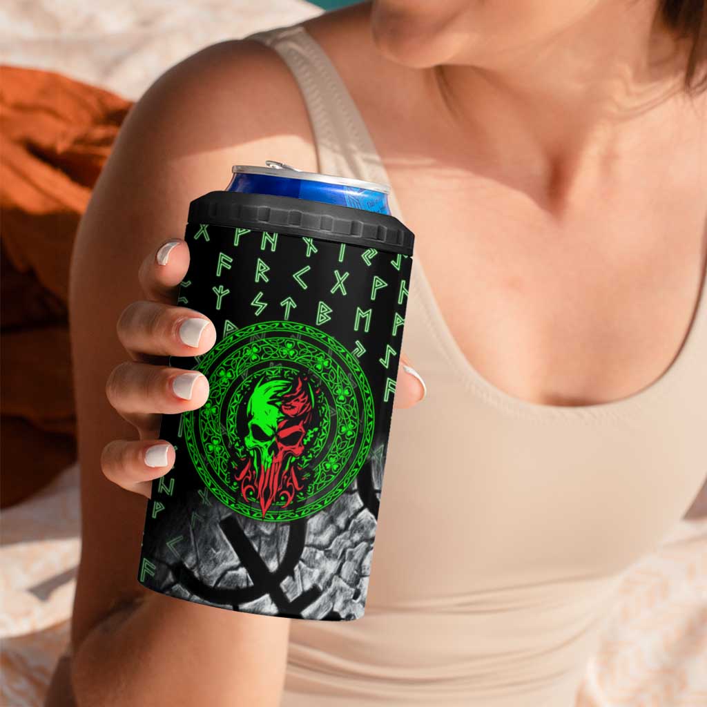 Flaming Skull 4 in 1 Can Cooler Tumbler with Green Runes and Norse Symbols Viking Warrior Tribute - Wonder Print Shop