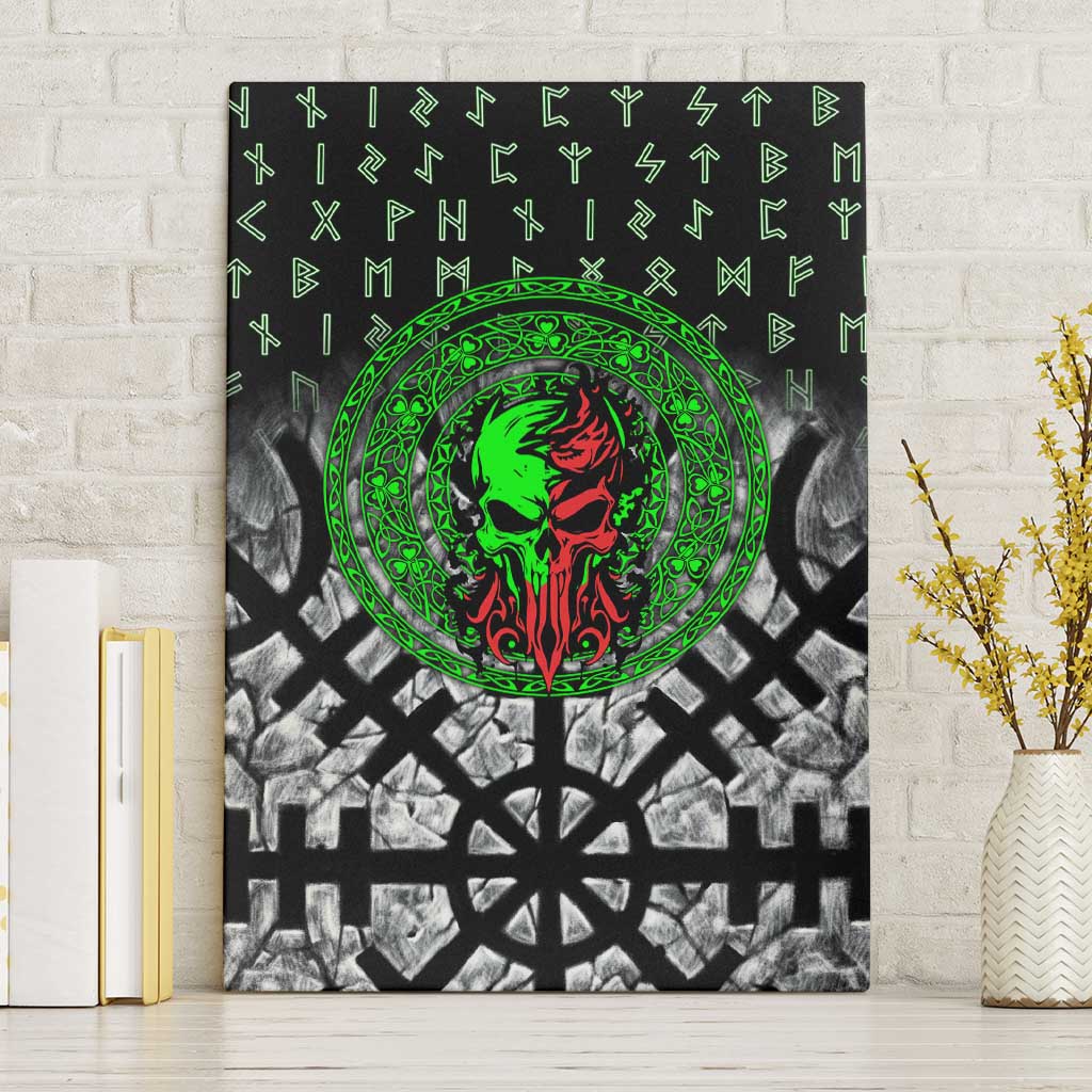 Flaming Skull Canvas Wall Art with Green Runes and Norse Symbols Viking Warrior Tribute - Wonder Print Shop