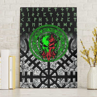 Flaming Skull Canvas Wall Art with Green Runes and Norse Symbols Viking Warrior Tribute - Wonder Print Shop