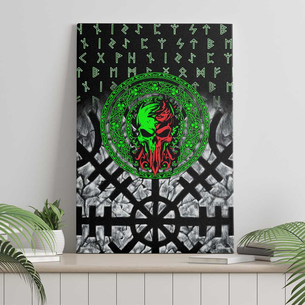 Flaming Skull Canvas Wall Art with Green Runes and Norse Symbols Viking Warrior Tribute - Wonder Print Shop
