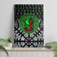 Flaming Skull Canvas Wall Art with Green Runes and Norse Symbols Viking Warrior Tribute - Wonder Print Shop