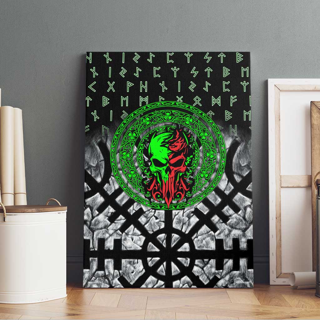 Flaming Skull Canvas Wall Art with Green Runes and Norse Symbols Viking Warrior Tribute - Wonder Print Shop