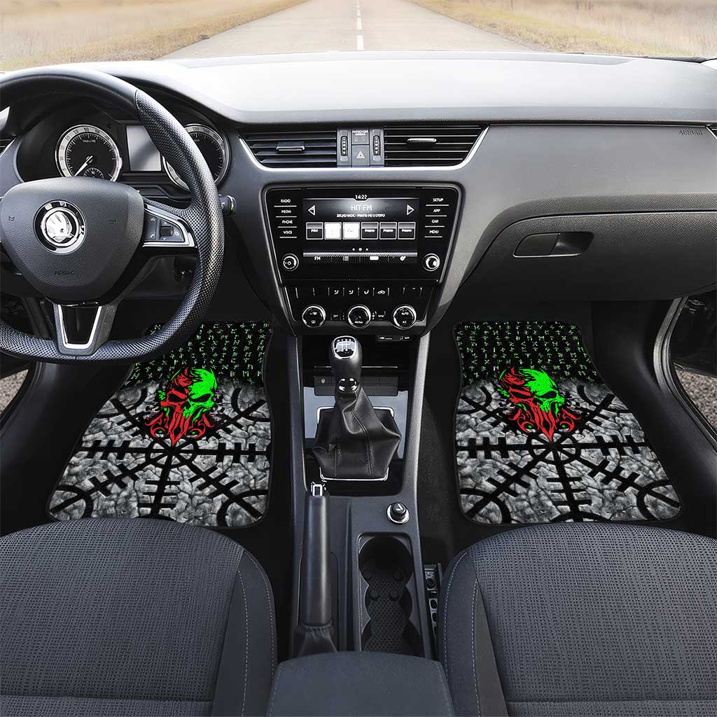 Flaming Skull Car Mats with Green Runes and Norse Symbols Viking Warrior Tribute - Wonder Print Shop