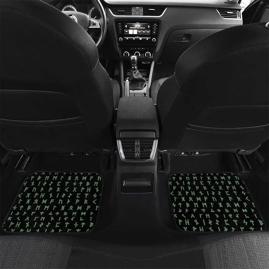 Flaming Skull Car Mats with Green Runes and Norse Symbols Viking Warrior Tribute - Wonder Print Shop