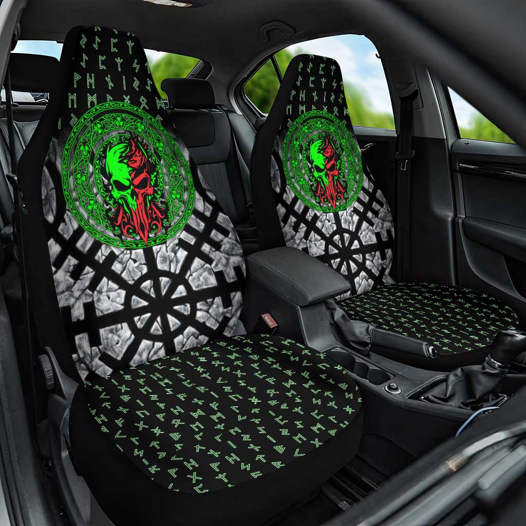 Flaming Skull Car Seat Cover with Green Runes and Norse Symbols Viking Warrior Tribute - Wonder Print Shop