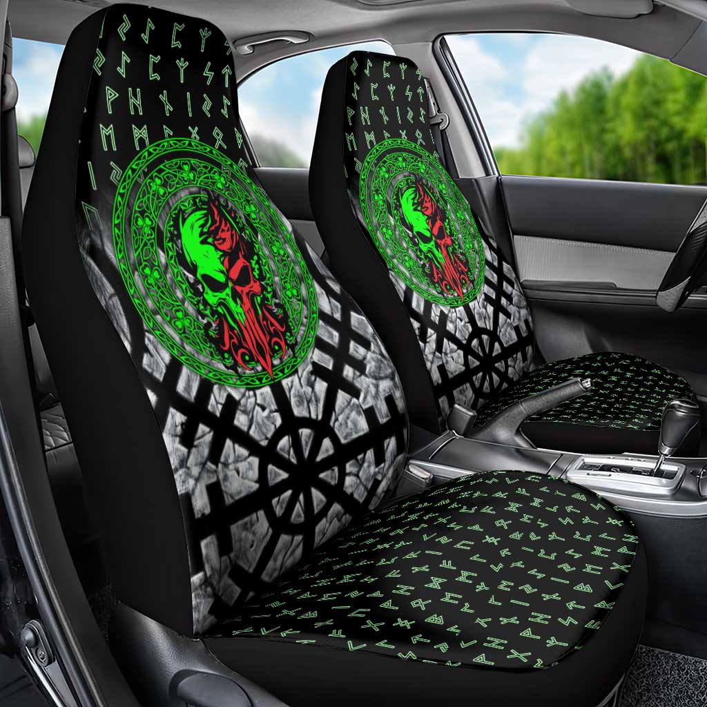 Flaming Skull Car Seat Cover with Green Runes and Norse Symbols Viking Warrior Tribute - Wonder Print Shop