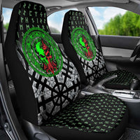 Flaming Skull Car Seat Cover with Green Runes and Norse Symbols Viking Warrior Tribute - Wonder Print Shop