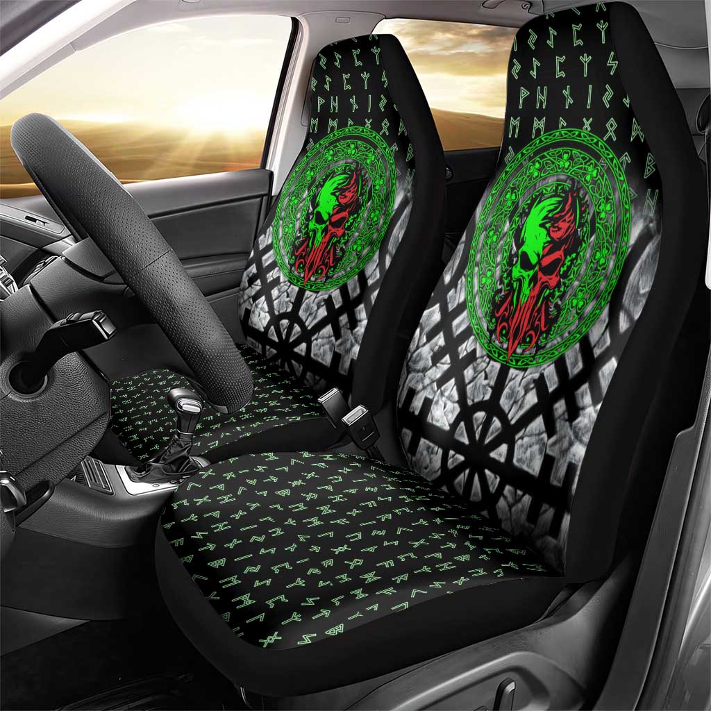 Flaming Skull Car Seat Cover with Green Runes and Norse Symbols Viking Warrior Tribute - Wonder Print Shop