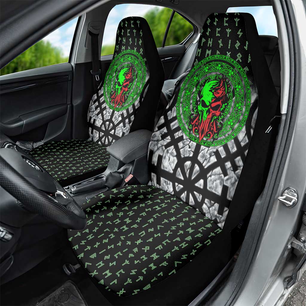 Flaming Skull Car Seat Cover with Green Runes and Norse Symbols Viking Warrior Tribute - Wonder Print Shop