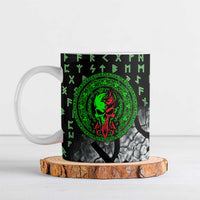 Flaming Skull Ceramic Mug with Green Runes and Norse Symbols Viking Warrior Tribute - Wonder Print Shop