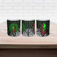 Flaming Skull Ceramic Mug with Green Runes and Norse Symbols Viking Warrior Tribute - Wonder Print Shop