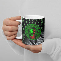 Flaming Skull Ceramic Mug with Green Runes and Norse Symbols Viking Warrior Tribute - Wonder Print Shop