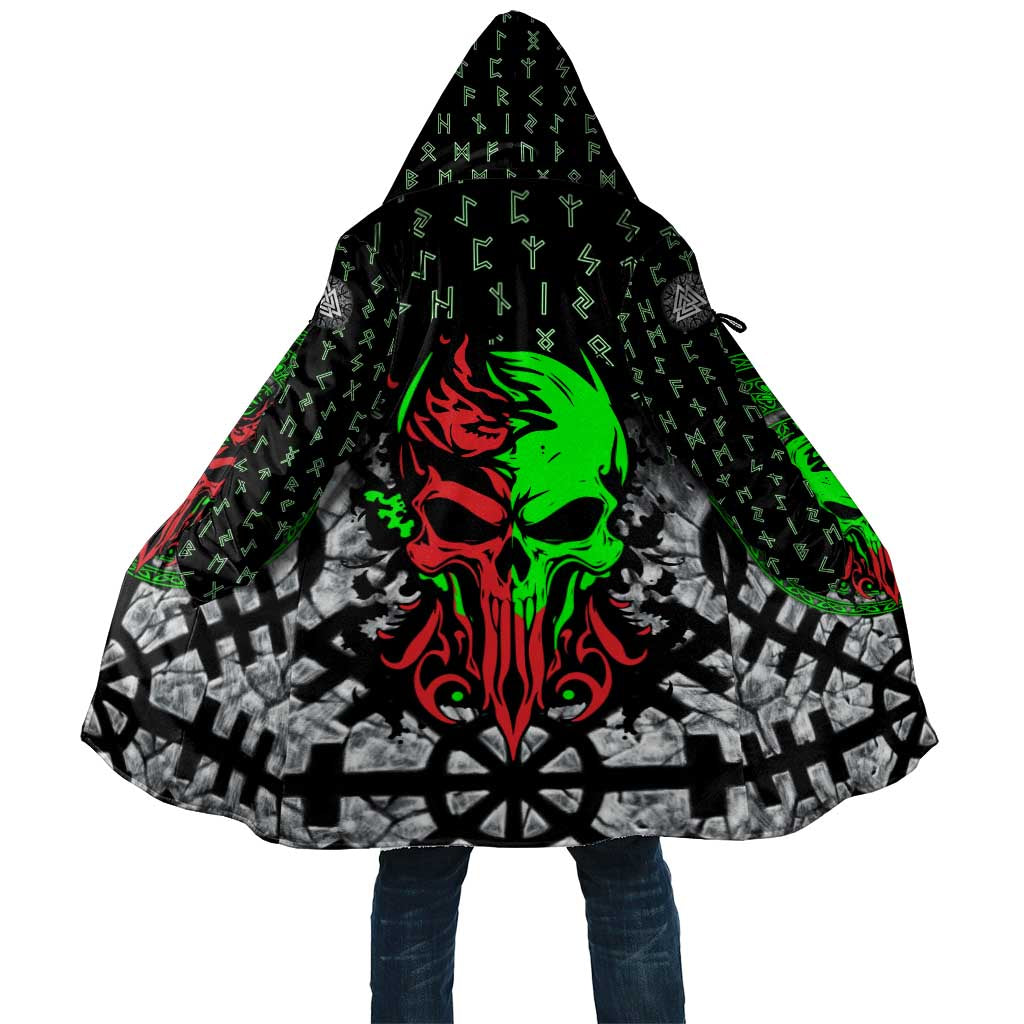 Flaming Skull Cloak with Green Runes and Norse Symbols Viking Warrior Tribute - Wonder Print Shop