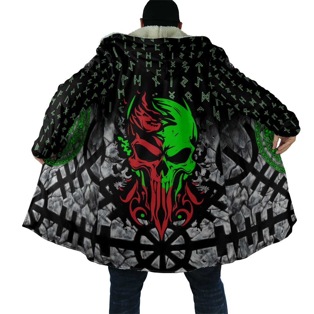 Flaming Skull Cloak with Green Runes and Norse Symbols Viking Warrior Tribute - Wonder Print Shop