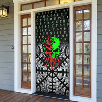 Flaming Skull Door Cover with Green Runes and Norse Symbols Viking Warrior Tribute - Wonder Print Shop