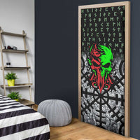 Flaming Skull Door Cover with Green Runes and Norse Symbols Viking Warrior Tribute - Wonder Print Shop