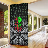 Flaming Skull Door Cover with Green Runes and Norse Symbols Viking Warrior Tribute - Wonder Print Shop