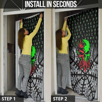Flaming Skull Door Cover with Green Runes and Norse Symbols Viking Warrior Tribute - Wonder Print Shop