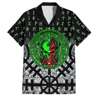 Flaming Skull Family Matching Off Shoulder Maxi Dress and Hawaiian Shirt with Green Runes and Norse Symbols Viking Warrior Tribute - Wonder Print Shop