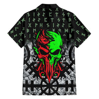 Flaming Skull Family Matching Puletasi and Hawaiian Shirt with Green Runes and Norse Symbols Viking Warrior Tribute - Wonder Print Shop