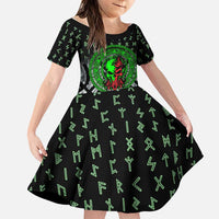 Flaming Skull Family Matching Summer Maxi Dress and Hawaiian Shirt with Green Runes and Norse Symbols Viking Warrior Tribute - Wonder Print Shop
