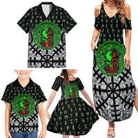 Flaming Skull Family Matching Summer Maxi Dress and Hawaiian Shirt with Green Runes and Norse Symbols Viking Warrior Tribute - Wonder Print Shop