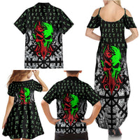 Flaming Skull Family Matching Summer Maxi Dress and Hawaiian Shirt with Green Runes and Norse Symbols Viking Warrior Tribute - Wonder Print Shop