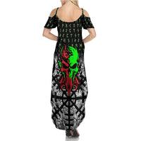 Flaming Skull Family Matching Summer Maxi Dress and Hawaiian Shirt with Green Runes and Norse Symbols Viking Warrior Tribute - Wonder Print Shop