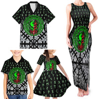 Flaming Skull Family Matching Tank Maxi Dress and Hawaiian Shirt with Green Runes and Norse Symbols Viking Warrior Tribute - Wonder Print Shop