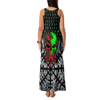 Flaming Skull Family Matching Tank Maxi Dress and Hawaiian Shirt with Green Runes and Norse Symbols Viking Warrior Tribute - Wonder Print Shop