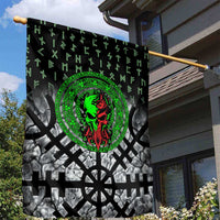 Flaming Skull Garden Flag with Green Runes and Norse Symbols Viking Warrior Tribute - Wonder Print Shop