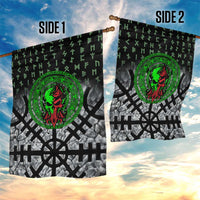 Flaming Skull Garden Flag with Green Runes and Norse Symbols Viking Warrior Tribute - Wonder Print Shop