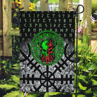 Flaming Skull Garden Flag with Green Runes and Norse Symbols Viking Warrior Tribute - Wonder Print Shop