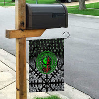 Flaming Skull Garden Flag with Green Runes and Norse Symbols Viking Warrior Tribute - Wonder Print Shop