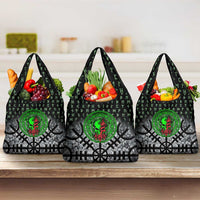 Flaming Skull Grocery Bag with Green Runes and Norse Symbols Viking Warrior Tribute - Wonder Print Shop