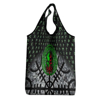 Flaming Skull Grocery Bag with Green Runes and Norse Symbols Viking Warrior Tribute - Wonder Print Shop