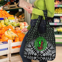 Flaming Skull Grocery Bag with Green Runes and Norse Symbols Viking Warrior Tribute - Wonder Print Shop