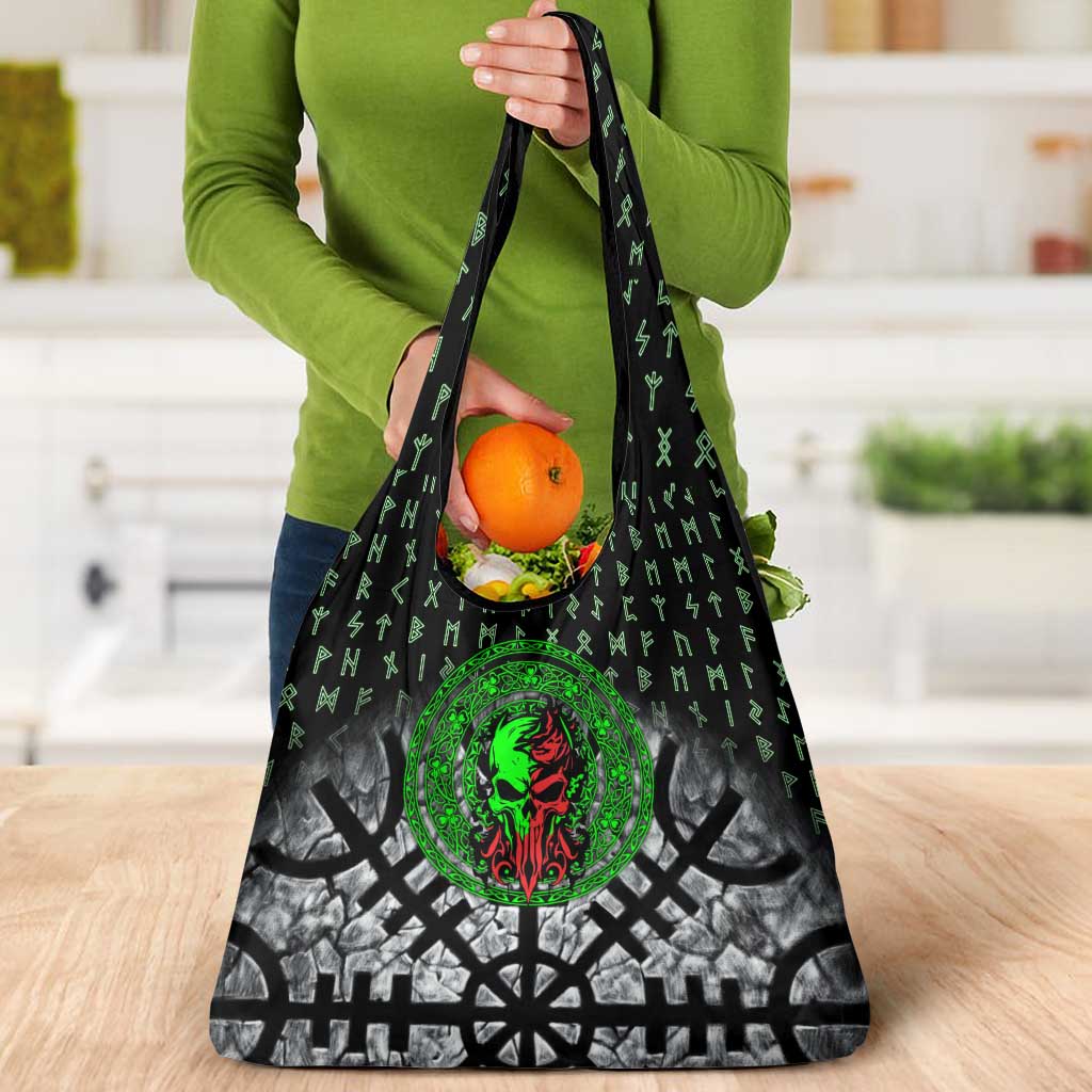 Flaming Skull Grocery Bag with Green Runes and Norse Symbols Viking Warrior Tribute - Wonder Print Shop