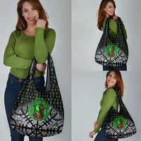 Flaming Skull Grocery Bag with Green Runes and Norse Symbols Viking Warrior Tribute - Wonder Print Shop