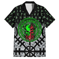 Flaming Skull Hawaiian Shirt with Green Runes and Norse Symbols Viking Warrior Tribute - Wonder Print Shop