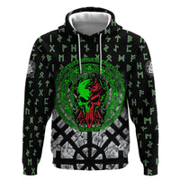 Flaming Skull Hoodie with Green Runes and Norse Symbols Viking Warrior Tribute - Wonder Print Shop
