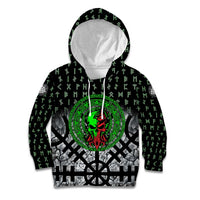 Flaming Skull Kid Hoodie with Green Runes and Norse Symbols Viking Warrior Tribute - Wonder Print Shop